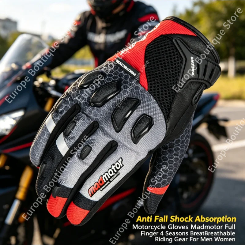 

2026 NEW Madmotor Full Finger 4 Seasons Motorcycle Gloves Anti Fall Shock Absorption Breathable Riding Gear for Men Women