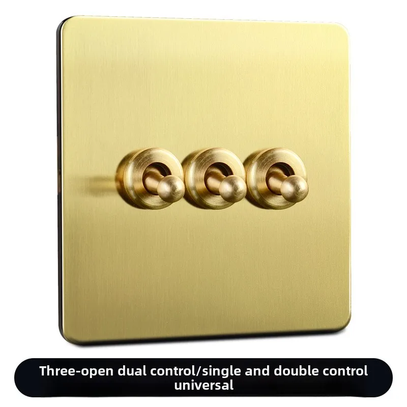 The Metal Buttons of The 86 Type Light Luxury Style Brass Toggle Retro Switch Panel