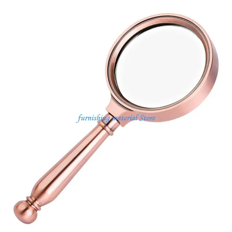 

Y5GD Glass 10X Handheld Magnifier for w/ Large Glass Lens & Metal Handle Bronze Glasses for Reading