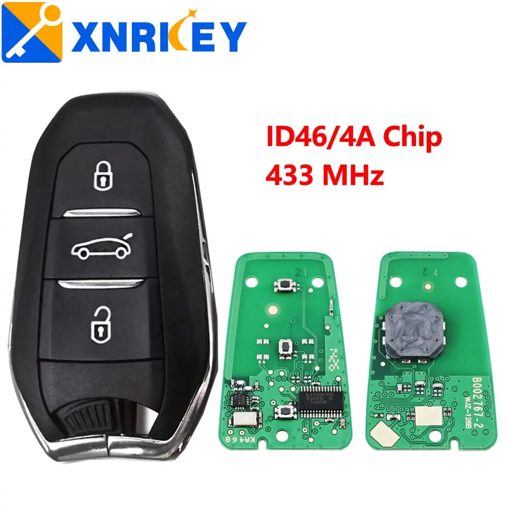 

XNRKEY 3B Car Remote Key ID46/4A Chip 433Mhz for Peugeot 208 308 3008 508 5008 Smart Keyless Entry Replacement Promixity Card