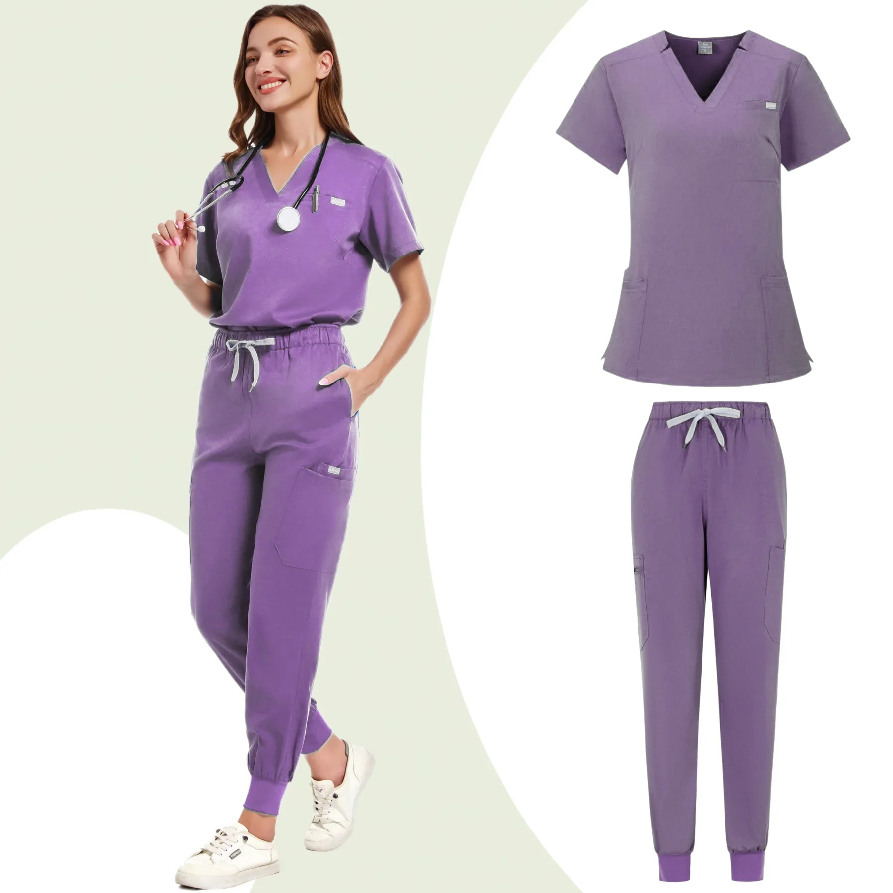 Beauty Salon Workwear Women Short Sleeved Spa Uniforms Dentist Healthcare Nurse Scrubs Tops Medical Doctor Scrub Working Clothes