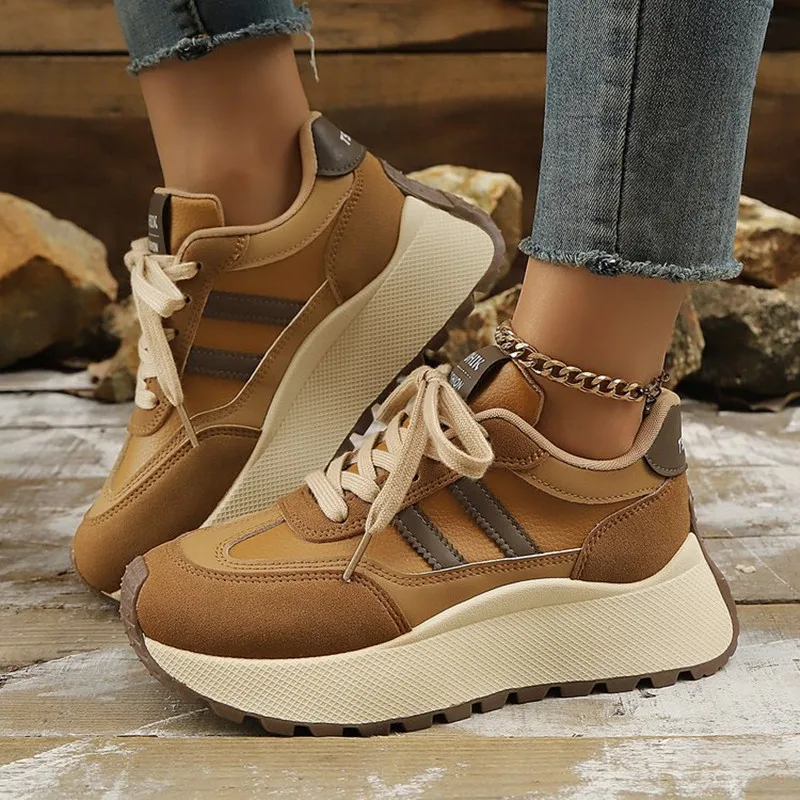 

2026 Summer Autumn Sneakers Thick Soled Women's Shoes with Increased Height Casual Sports Simple Comfortable Women Trendy Shoes