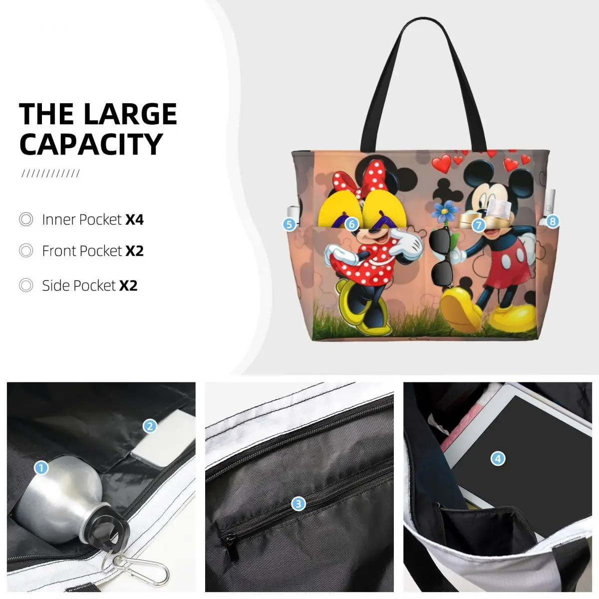 Custom Mickey Minnie Mouse Love Groceries Shopping Tote Bags Women Big Capacity Cartoon Gym Beach Travel Bags