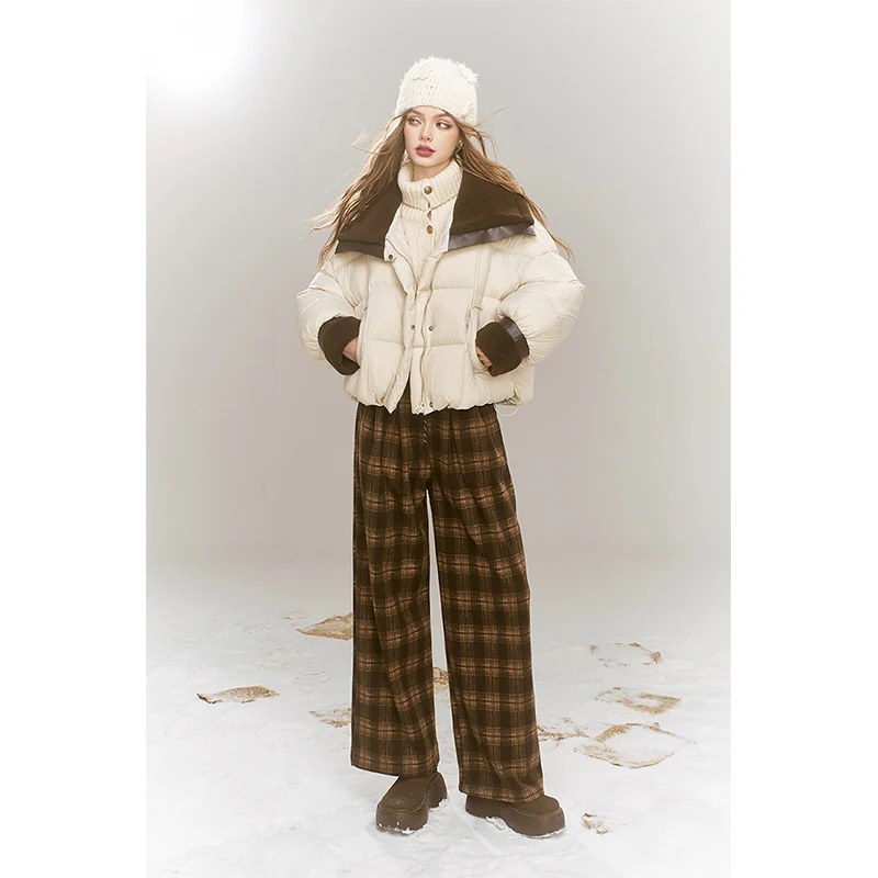 ELFSACK Y2K Preppy Casual Plaid Bow Drawstring Floor Length Pants For Women