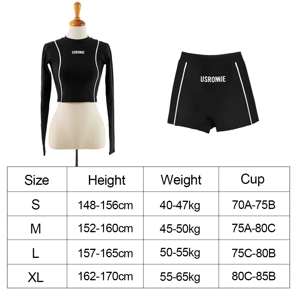 Two-Piece Women\'s Swimming Suit Ladies Patchwork Long Sleeve Swimwear Sports Pool Beachwear Two Piece Swimsuit With Shorts