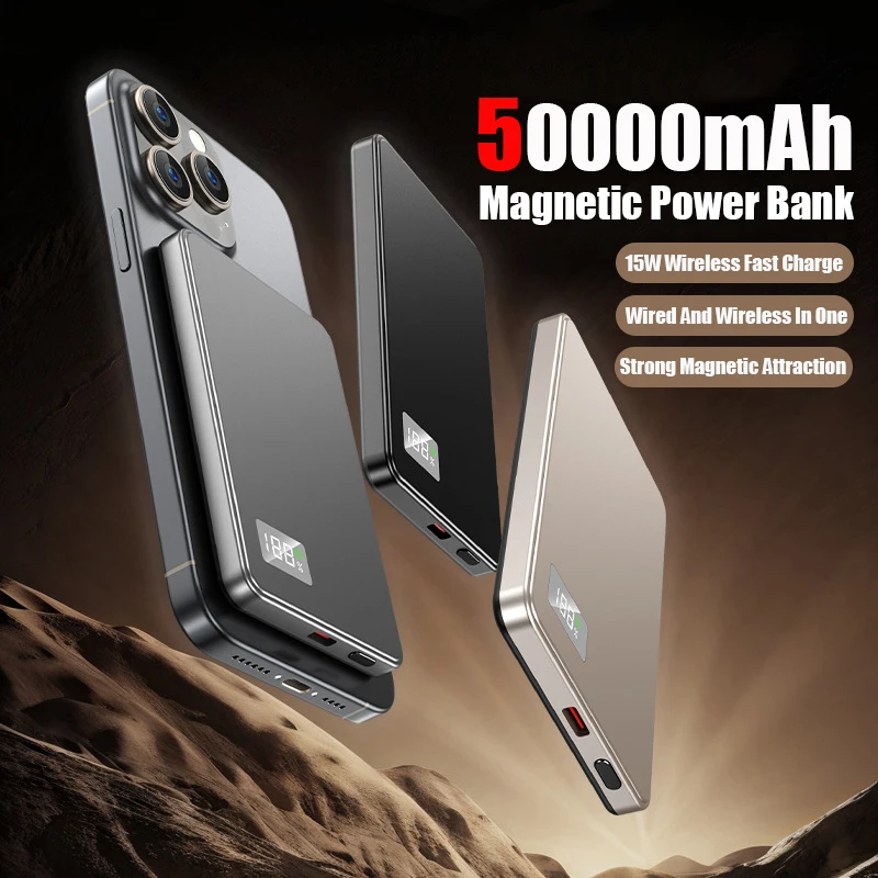 

50000mAh Portable Ultra-Thin Metal Wireless Magnetic Power Supply Supporting PD25W Charging Suitable For Samsung Xiaomi IPhone