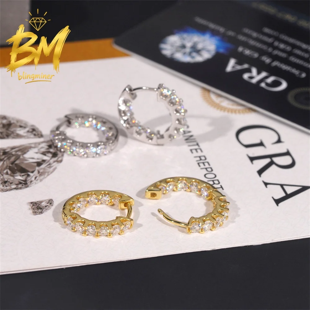 Blingminer 3.0mm Round VVS Moissanite Earrings For Men Women S925 Silver Ear Studs Jewelry Pass Diamonds Tester GRA Free Shippin