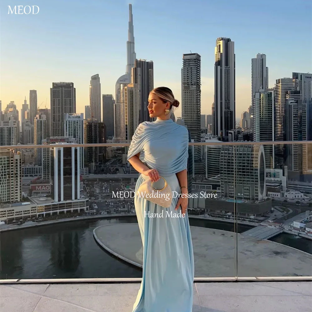 

MEOD Sky Blue Chiffon Evening Dresses Formal A Line O Neck Women's Party Attire Floor Length Elegant Robes De Soirée Customized