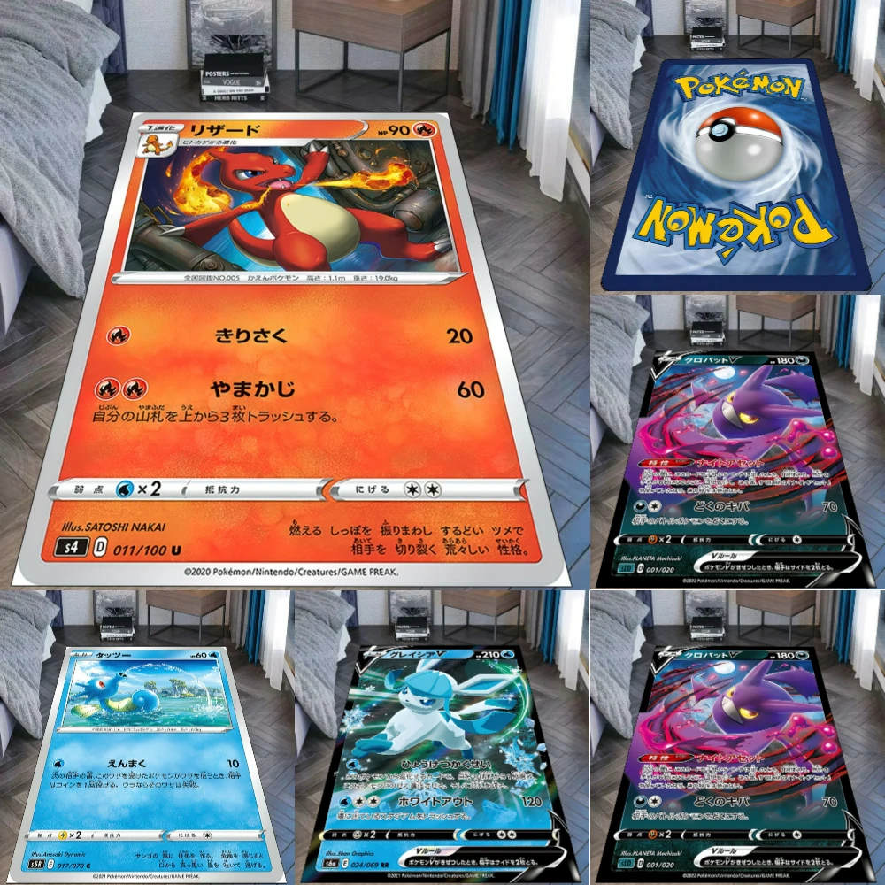 Alfombra temática de juego de cartas MINISO Pikachu Charizard Gengar para dormitorio, alfombra para el suelo, sala de estar, zona deportiva electrónica, decoración elegante, alfombra de bienvenida