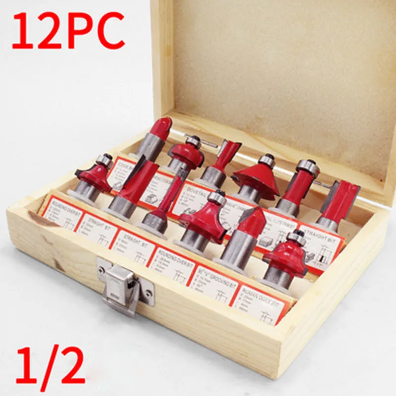 12/15pcs 12.7mm Router Bit Set Trimming Straight Milling Cutter Wood Bits Tungsten Carbide Cutting Woodworking Trimming