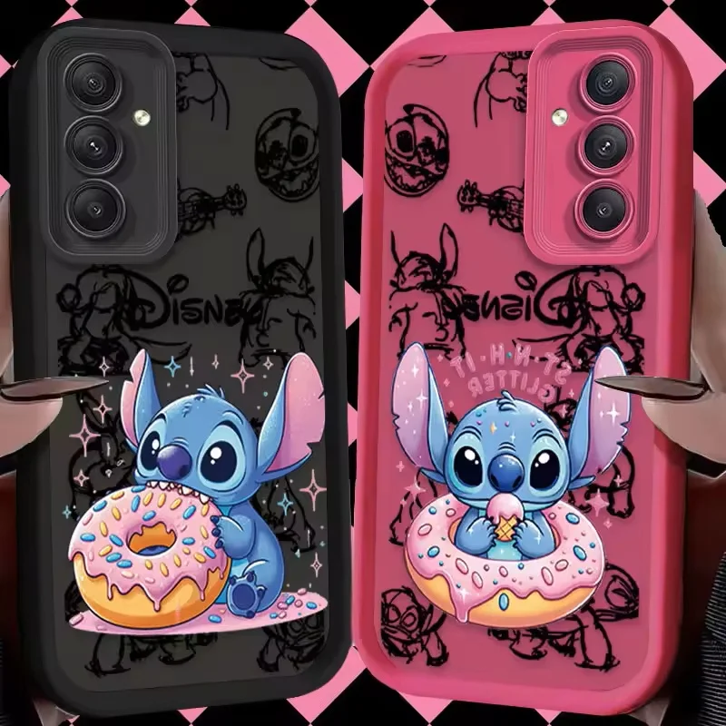 Cute Disney Stitch Doughnut Phone Case For Samsung Galaxy A14 A15 5G S21 S22 S23 S24 5G FE Plus Ultra A25 A35 A52 A53 A54 A55 5G