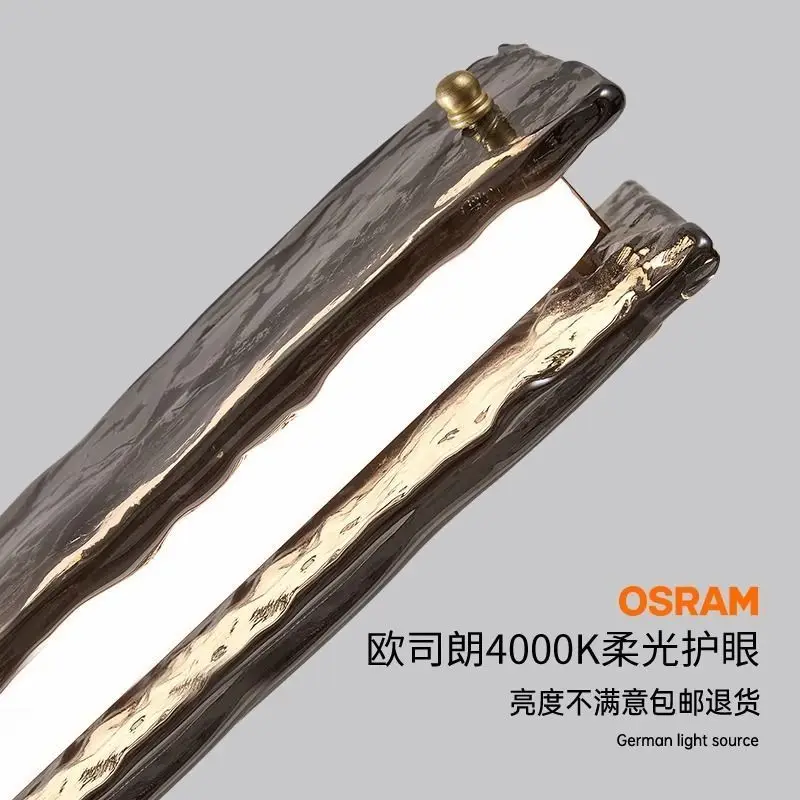 All Copper Light Luxury Restaurant Pendant Light Simple and Creative Design High-end Bar Counter Island Table Straight Glass