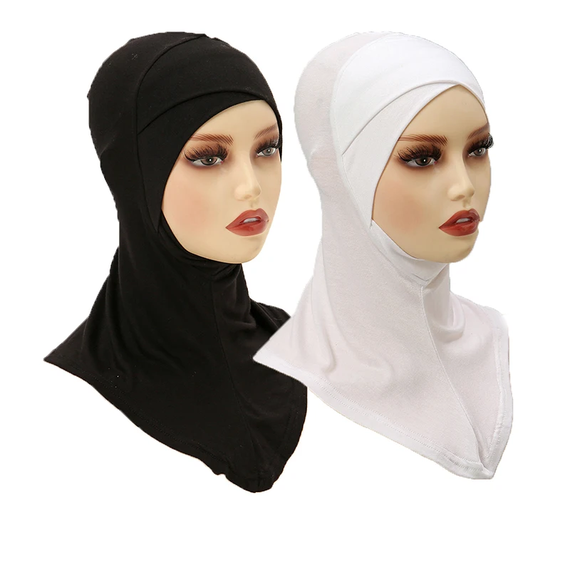 2/Pcs Cross Wrap Chin Cap Muslim Full Cover Cap Hijab Plain Underscarf  Women Stretch Cotton Jersey Inner Headscarf Bonnet Set