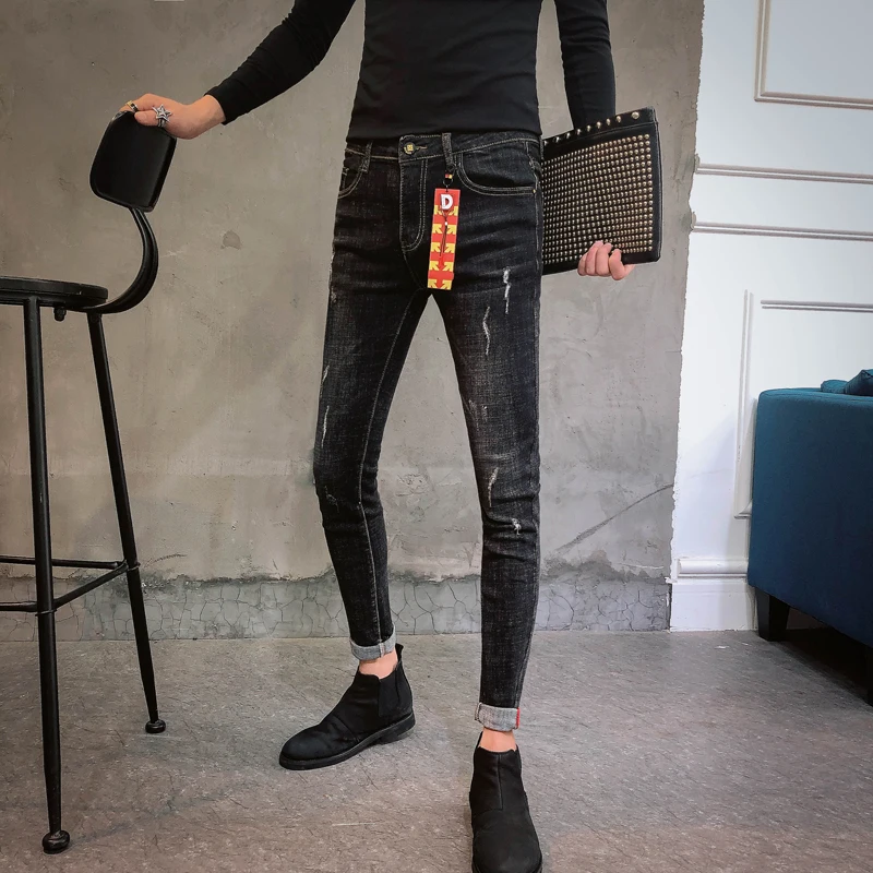 

Slim Fit Men's Jeans Autumn Casual Korean Sle Slimming Versatile Trendy Brand Long Pants mid Low Waist Slight Stretch