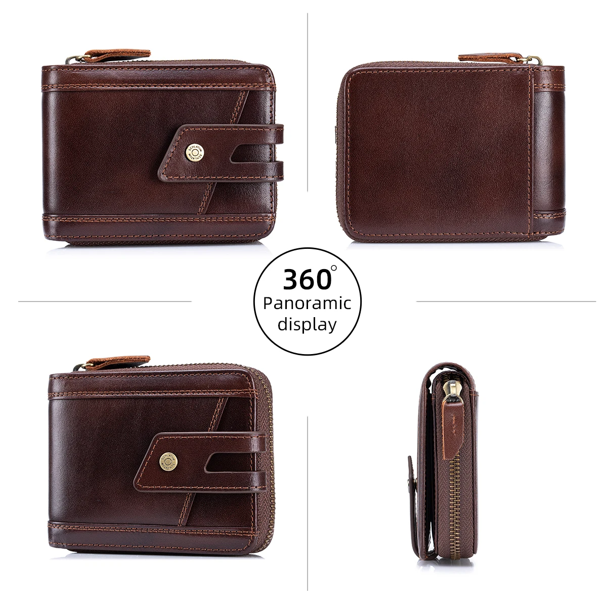 กระเป๋าสตางค์ซิป SCHLATUM สำหรับผู้ชาย ความจุขนาดใหญ่ ป้องกัน RFID หนังแท้สไตล์วินเทจ พร้อมช่องใส่เหรียญและช่องใส่บัตรประชาชน