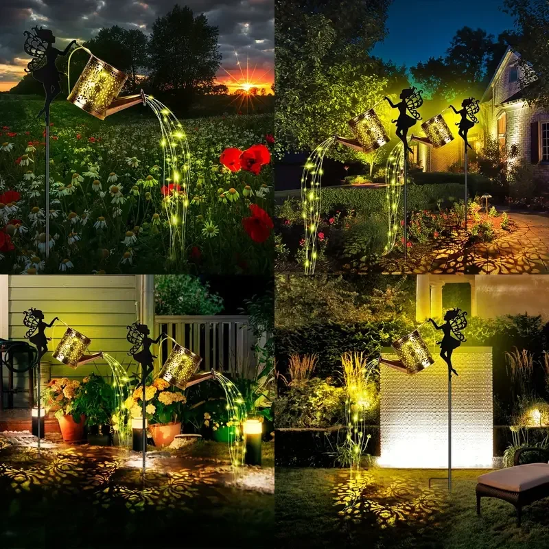Outdoor Solar Hanging Kettle Warm Light Waterproof Villa Yard Decoration Solar Angel Lamp Fairy Lights Vintage Metal Garden