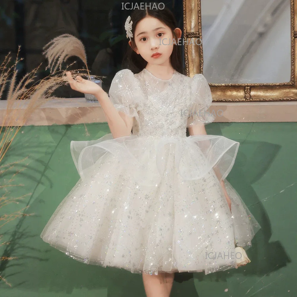 Girls Dress Kids Princess Dress Host Champagne Luxury Puffy Skirt Children Costume Catwalk Piano Costume Flower Girl Wedding