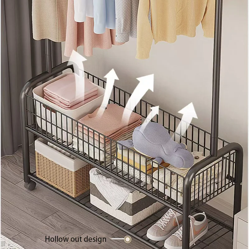 Floor Standing Clothes Rack Bedroom Household Solid Color Clothes Rack Simple Clothes Hanging Rack Drying Rack IndoorStorageRack