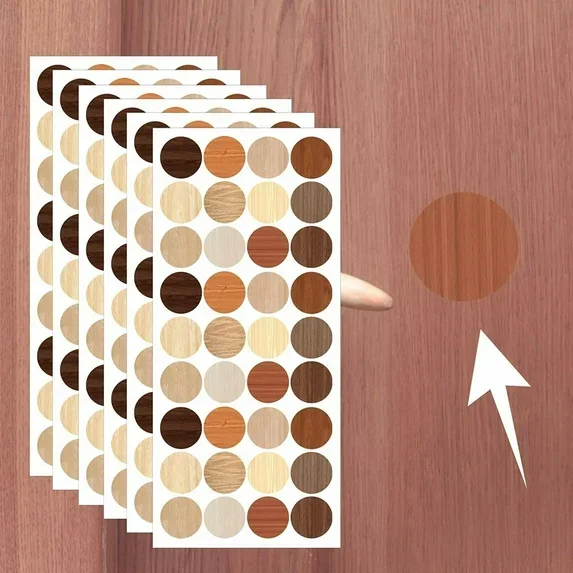 648 Pcs Screw Hole Cover Stickers 12 Colors Waterproof Wood Textured Labels for Wall Cabinets Desk Screws Furniture Repairing 0.