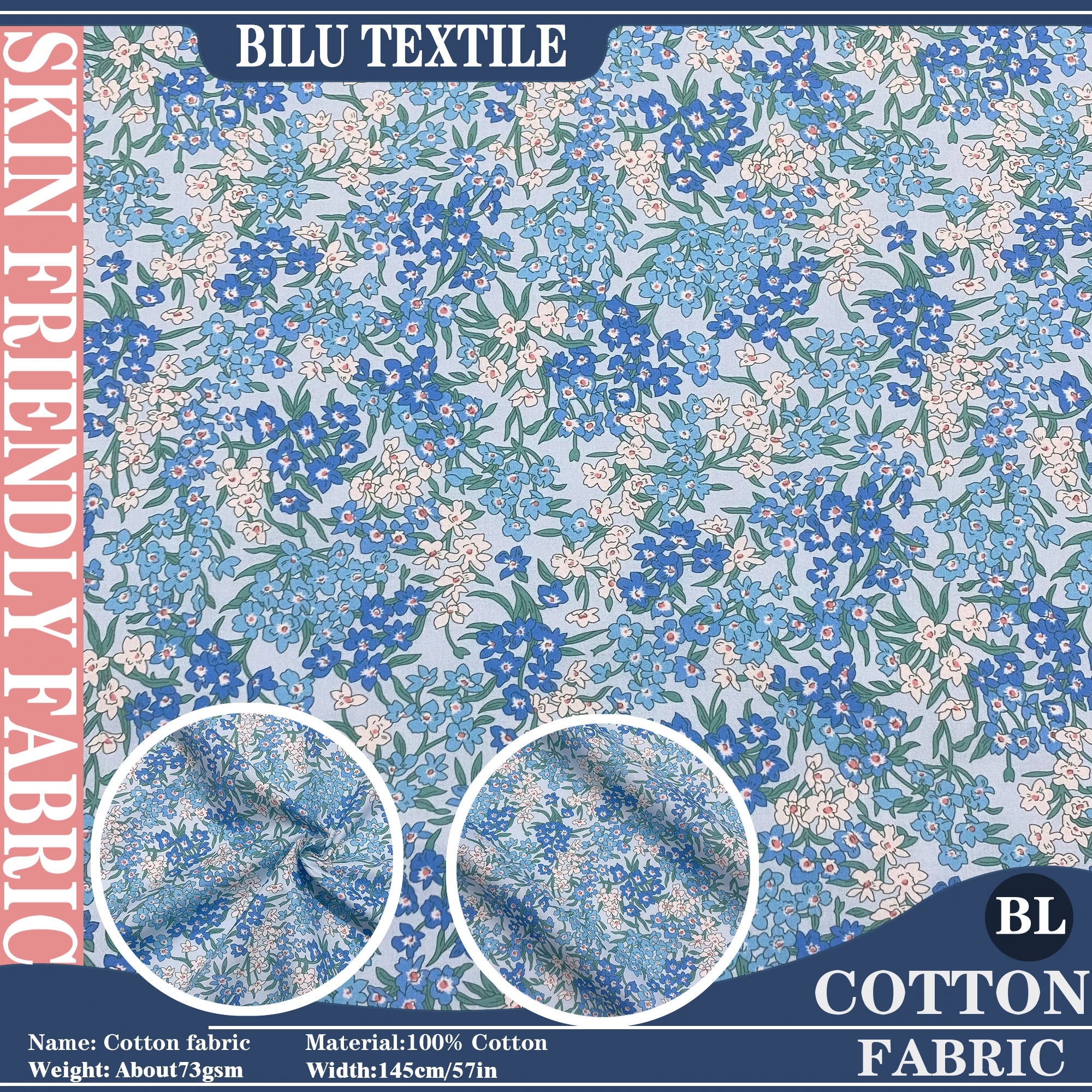 

1M 100% cotton Poplin Digital Printing 80S Liberty Sea blossoms tana lawn cotton fabric Sewing Dress Clothing Handmade DIY Cloth