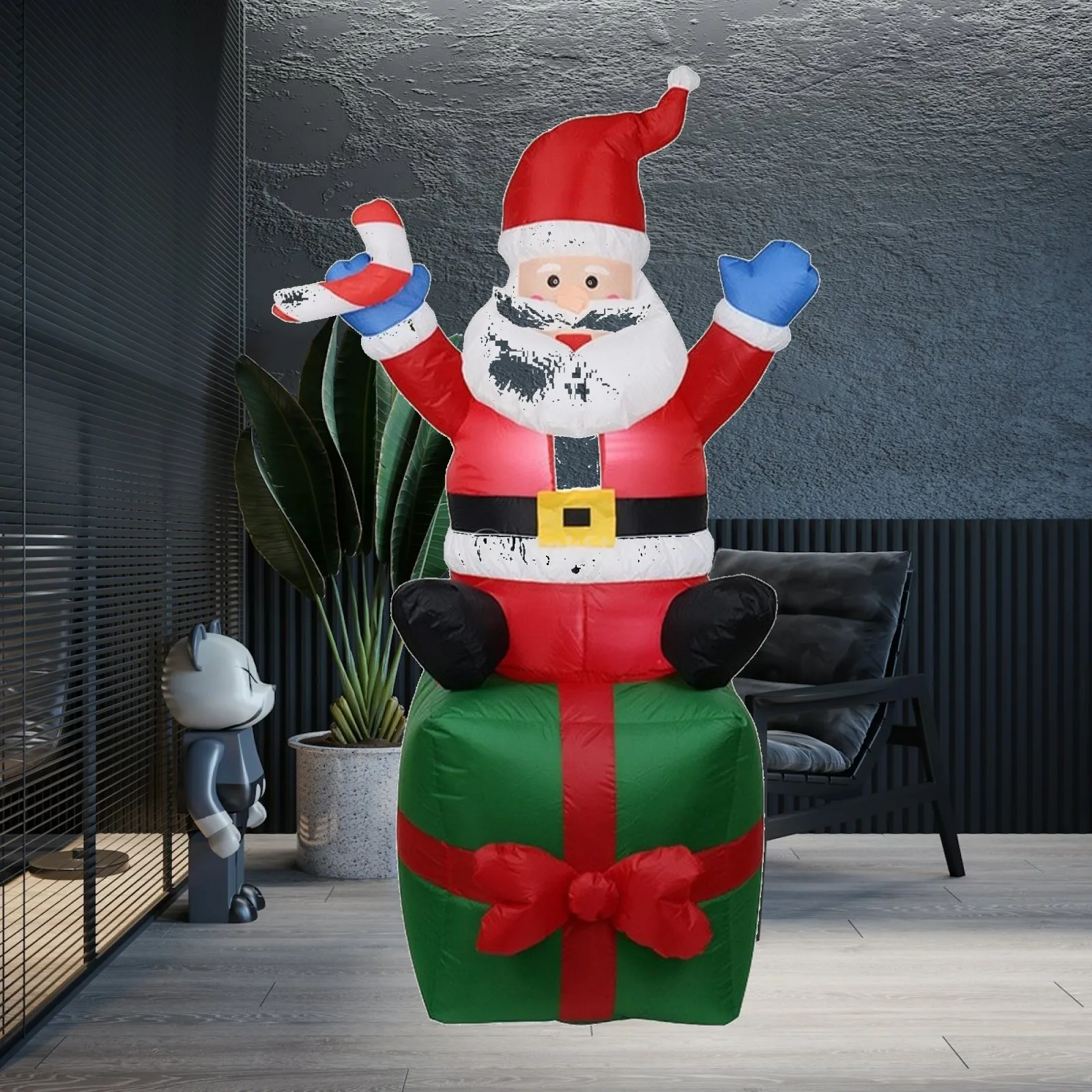 1.8M Inflatable Santa Claus Seated with Raised Arms for Garden Lawn Entryway Christmas Decorations Outside