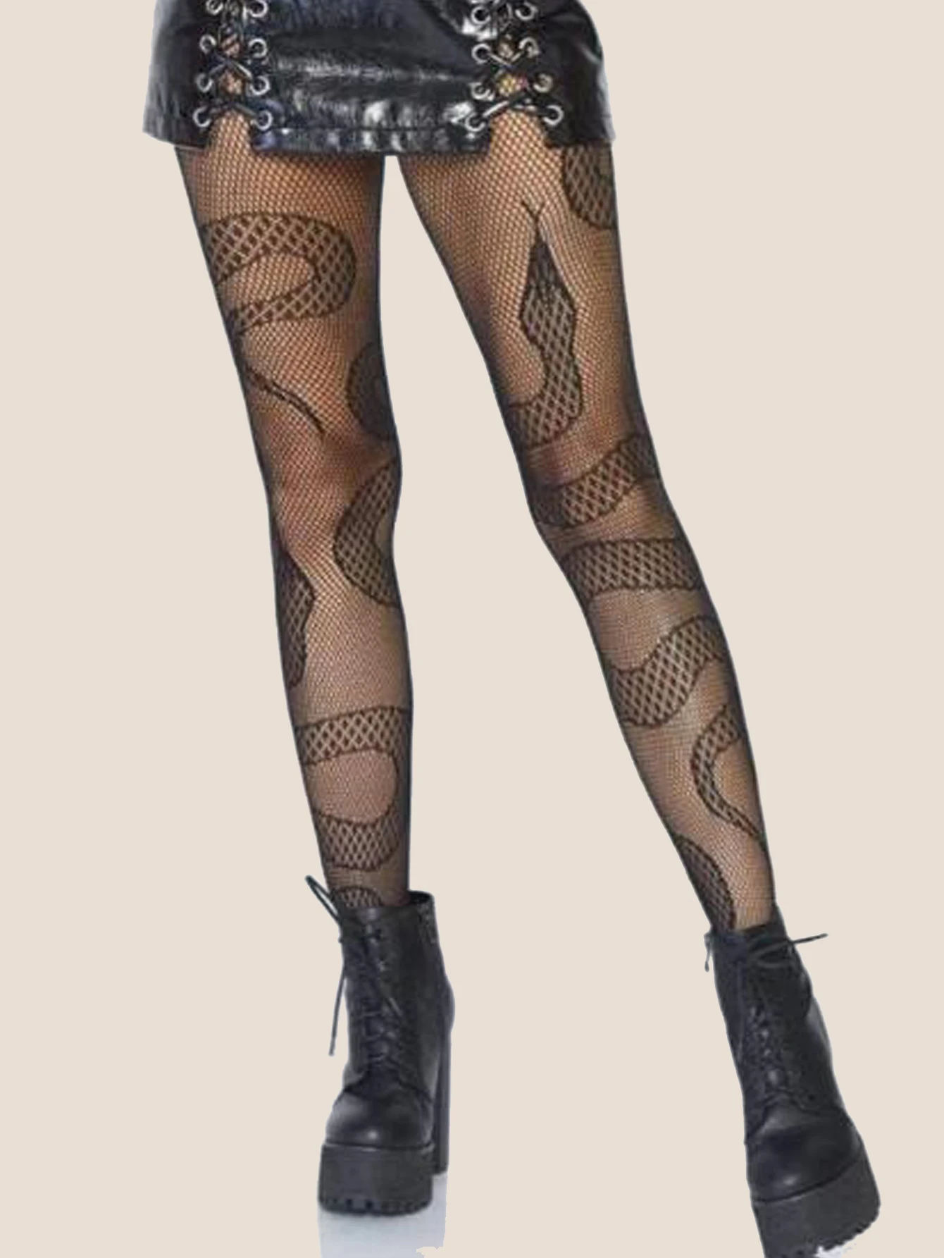 1 pair of fashionable and sexy snake shaped fishing net socks punk style Halloween pantyhose horror snake shaped pantyhose