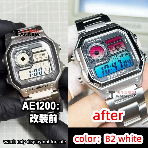 Película Mod de pantalla de arcoíris AE1200 para reloj cuadrado Casio ae1200, pegatina superpuesta de pantalla colorida, pieza de actualización de instalación DIY fácil