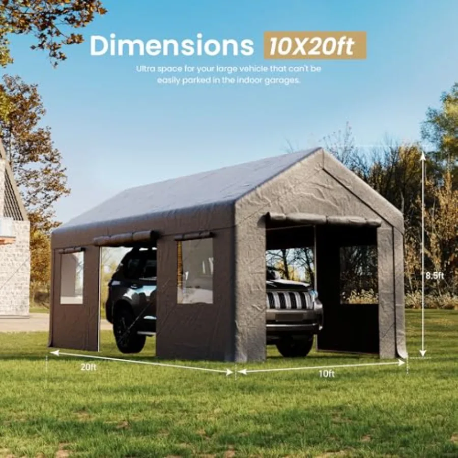 Feet Heavy Duty Carport, Reinforced Frame, Weatherproof Canopy with Roll-up Ventilated Windows and Sidewalls, Easy Assembly Por