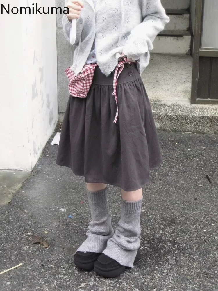 2025 Faldas Mujer De Moda Falda Vintage para Mujer coreana Saia cintura alta suelta Jupe Color sólido Chic pliegues verano A-line Faldas