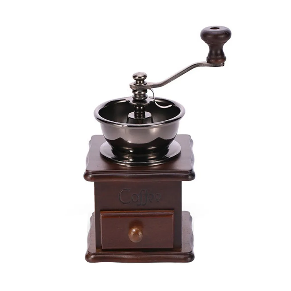 Compact Manual Coffee Grinder Solid Pine Wood Build Ceramic Burr Core Precise Coarseness Ground Coffee for 1 to 4