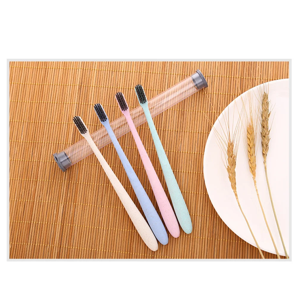 

4Pcs Portable Travel Toothbrush Set Bamboo Charcoal Bristles Lightweight Compact for Camping Hiking Eco Friendly