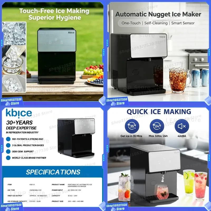 Automatic ice dispenser, portable countertop ice maker 33 lbs/24 hours, one-touch soft ice machine, self-cleaning function,