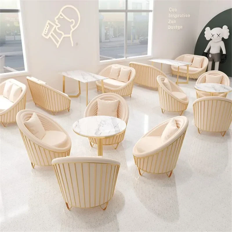 Hot Sale Milk Tea Shop Table and Chair Set,Modern Mocorro Wrought Iron Rest Area Dessert Shop Cafe Bar Restaurant Sofa