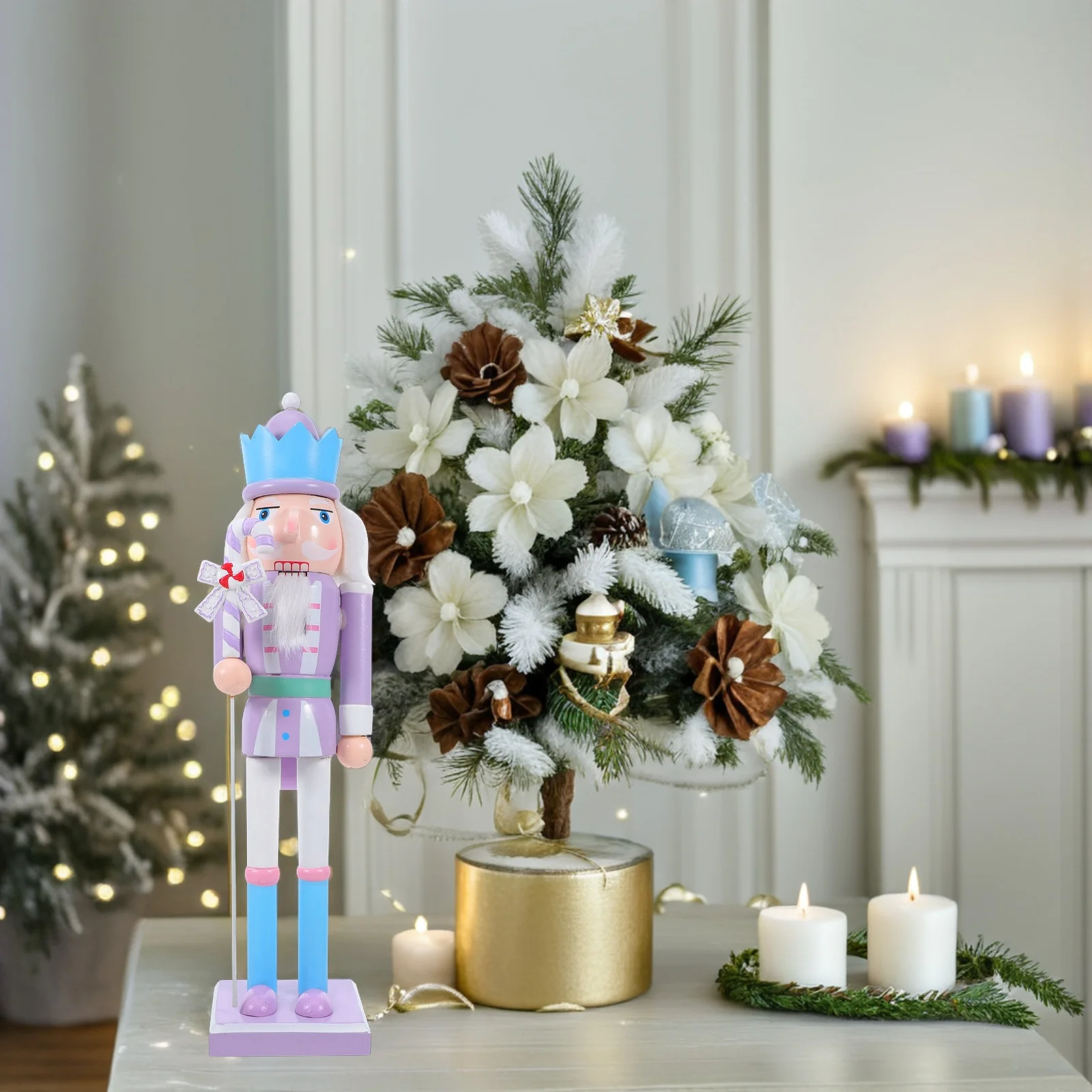 

38Cm Wooden Nutcracker Soldier Christmas Decoration Festive Holiday Table Shelf Fireplace Decor Purple Nutcrackers