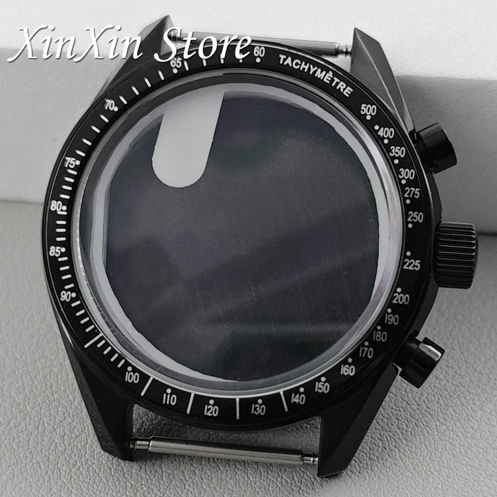 Black Bezel 39.7mm Watch Case Moonswatch Metal Case Chronograph For VK63 VK64 Movement For OMG Watch Parts 20mm Strap Watch Box