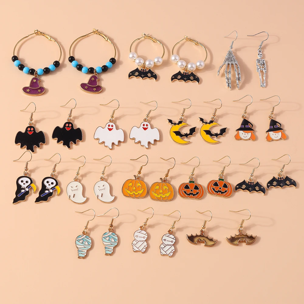 Aihua Fashion Halloween-Ohrringe, Emaille-Geister-, Skelett-, Kürbis-, Fledermaus- und Spinnen-Ohrringe für Damen, Halloween-Nacht-Party-Schmuck, Geschenke – Detail 1