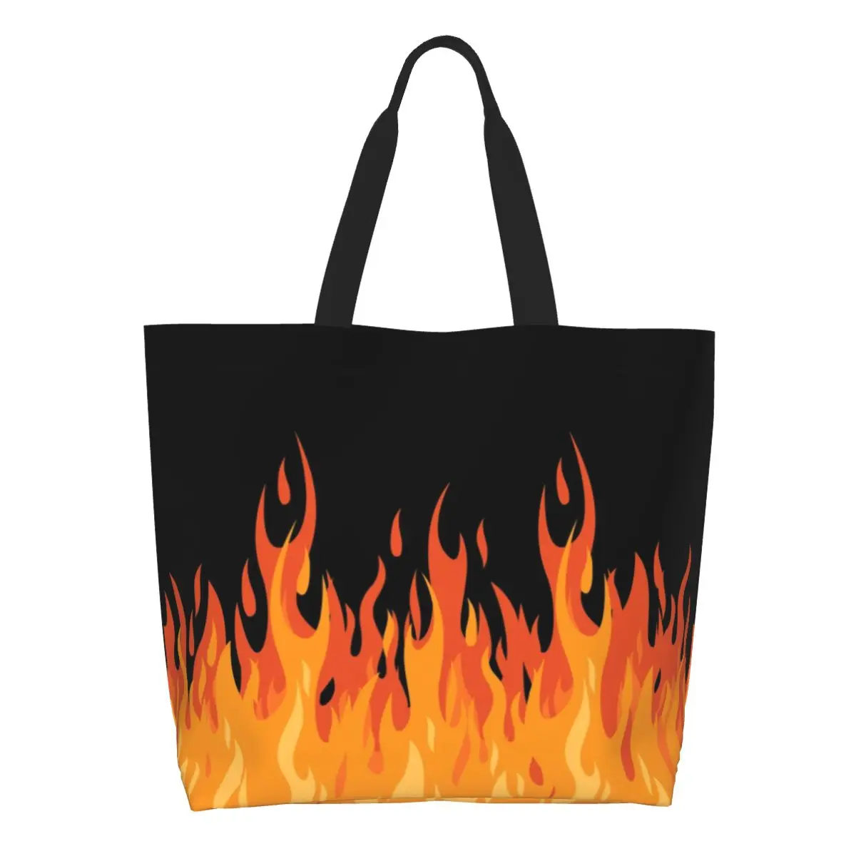 

Забавные сумки-тоут для покупок с большим огнем, оранжевым пламенем, многоразовые винтажные холщовые сумки для покупок с горящим пламенем, продуктовая сумка на плечо