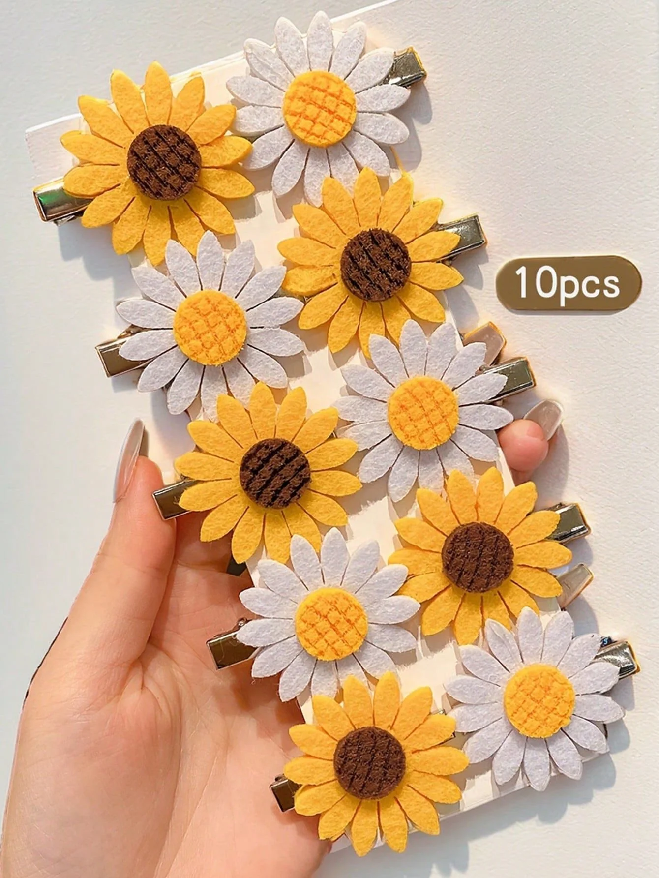 10Pcs Felt Sunflower Daisy Hair Clips Cute Flower Alligator Barrettes No Hurt Hair Accessories for Toddler Little Girls Daily