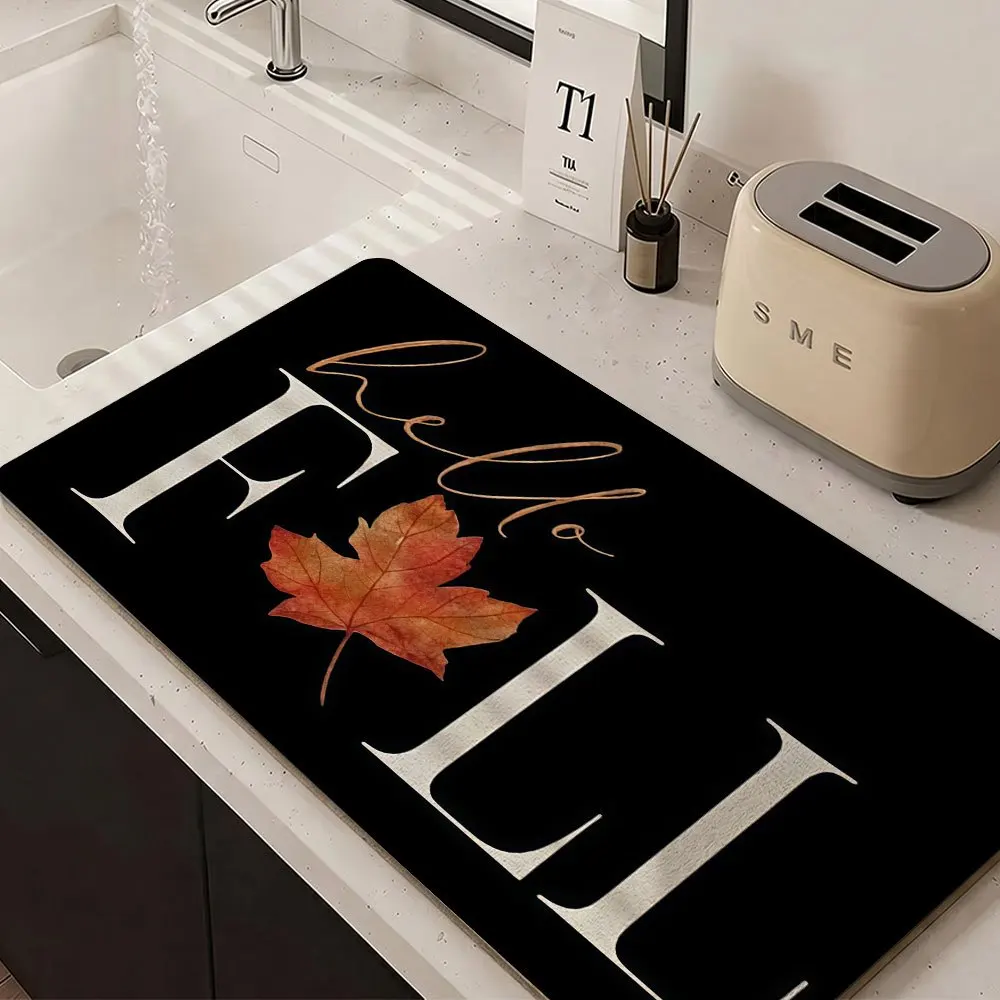 Super Absorbent Mat 2D Printing Fox Raccoon Christmas Pad Dish Drying Cushion Winter Holiday Coffee Maker Placement Rug