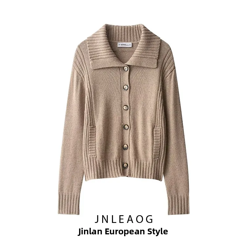 

Faionable Knitted Outerwear with Ribbing Detail Polyester Fiber Long Sve Ladies Cardigan Sle Autumn New Arrival JNLEAOG