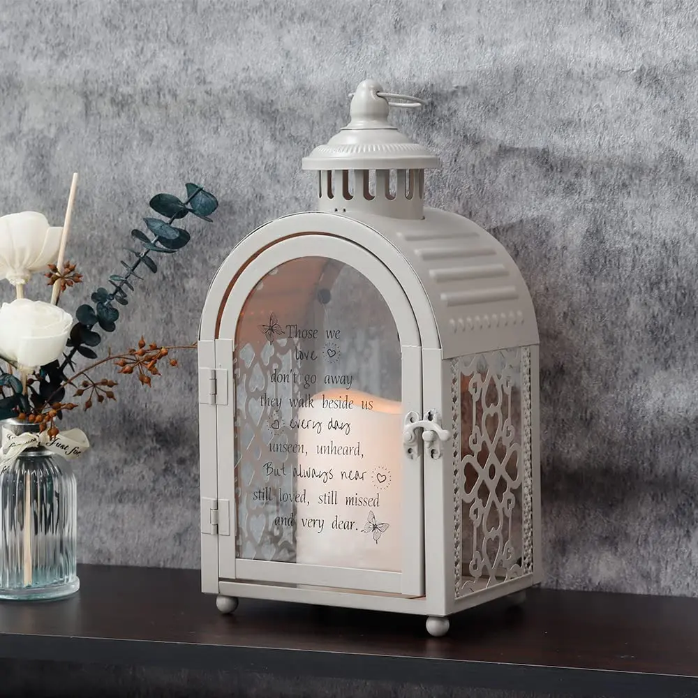 Memorial Lantern 11'' H Walk Beside Us Remembrance Lantern With Auto Timer LED Candle & Love Pattern Bereavement Sympathy Gifts