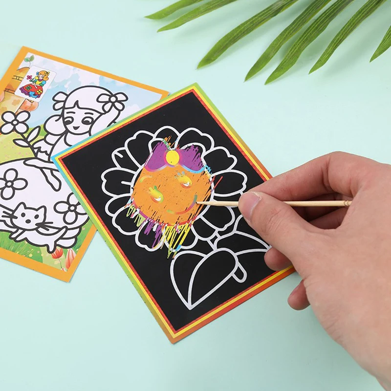 10Sheets Scratching Painting Paper Set Cute Cartoon Mix Style DIY Handmade Graffiti Supply Festival Birthday Party Souvenirs ZYF view 5
