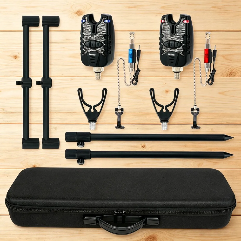 Hirisi Carp Fishing Rod Pod Kit Fishing Bite Indicators Rod Rests Head Adjustable Buzz Bars Bank Sticks with Carry Bag