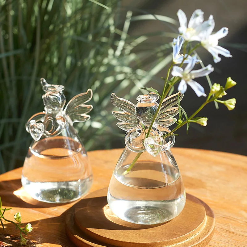 Small Vases For Flowers Outdoor & Indoor Clear Ornaments In Angel And Heart Patterns Hydroponic Angel Glass Vases For Weddings