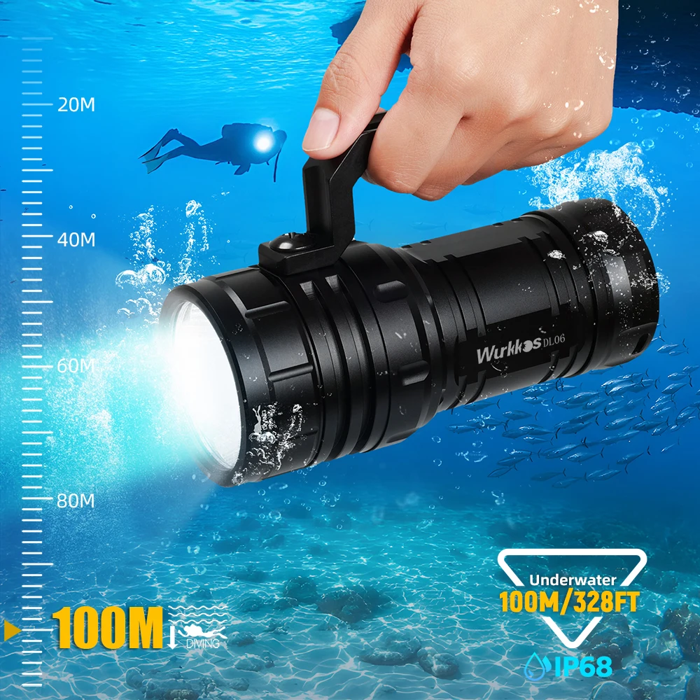 Wurkkos DL06 Diving Torch High Power Rechargeable 15000LMLED Flashlight 3*21700 6*XHP50.2 Power Bank IPX8 Underwater Work Light