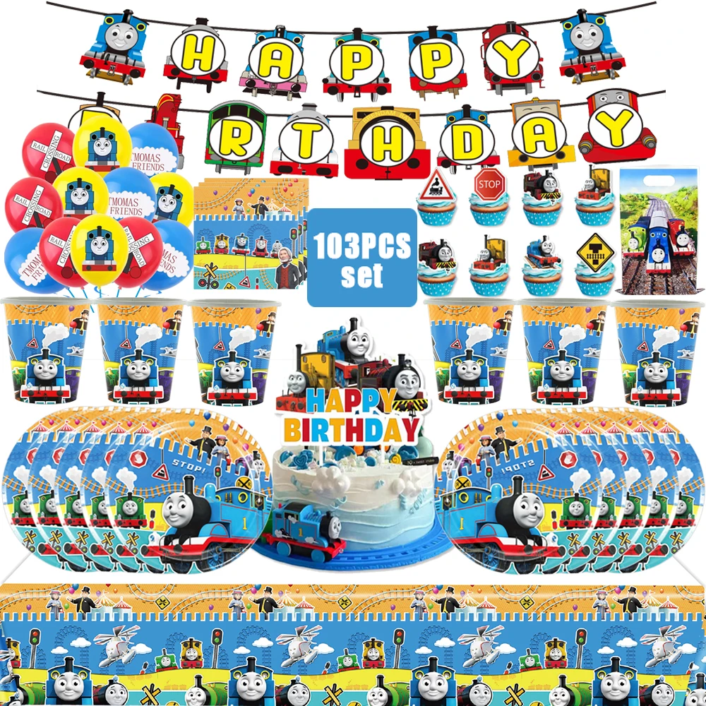 

Thomas The Train Birthday Party Decor Disposable Tableware Balloons Cake Topper Cup Plate Sticker Kid Toy Gift Party Supplie Set