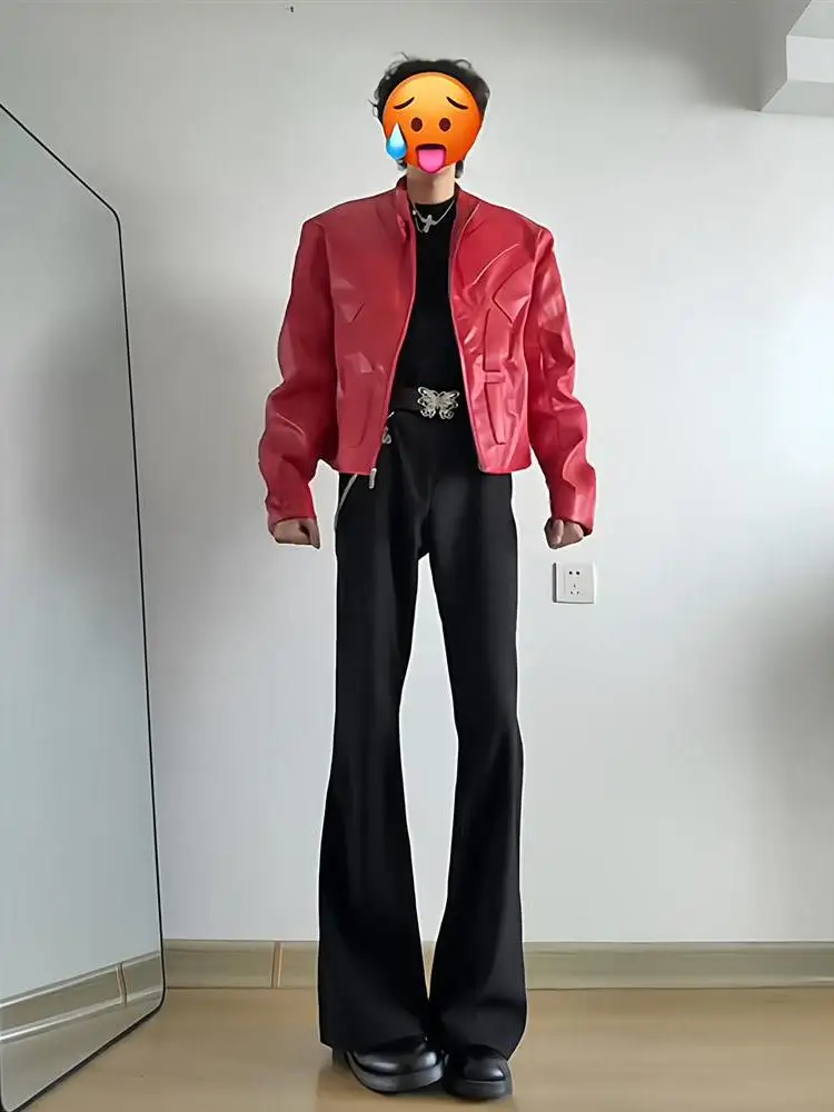 

Cleanfit Spring Summer Men's Slim Fit Trousers Black Bell Bottoms Thin American Style Knife Casual Suits with Drape