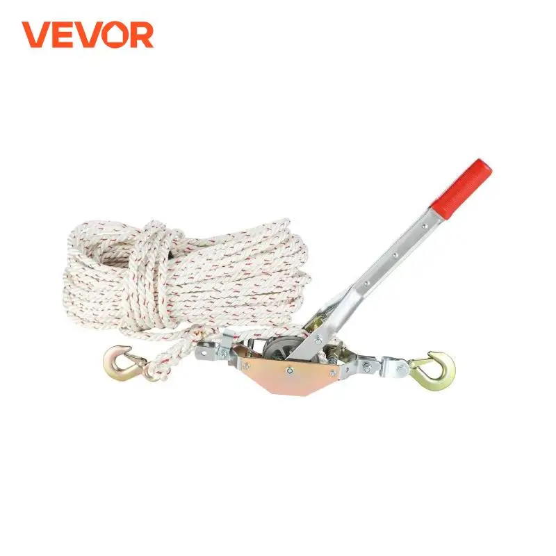 VEVOR 0.75Ton Rope Puller Come Along Winch with 2 Hook Heavy Duty Ratchet Power Puller Tool for Moving Boats Transporting Logs