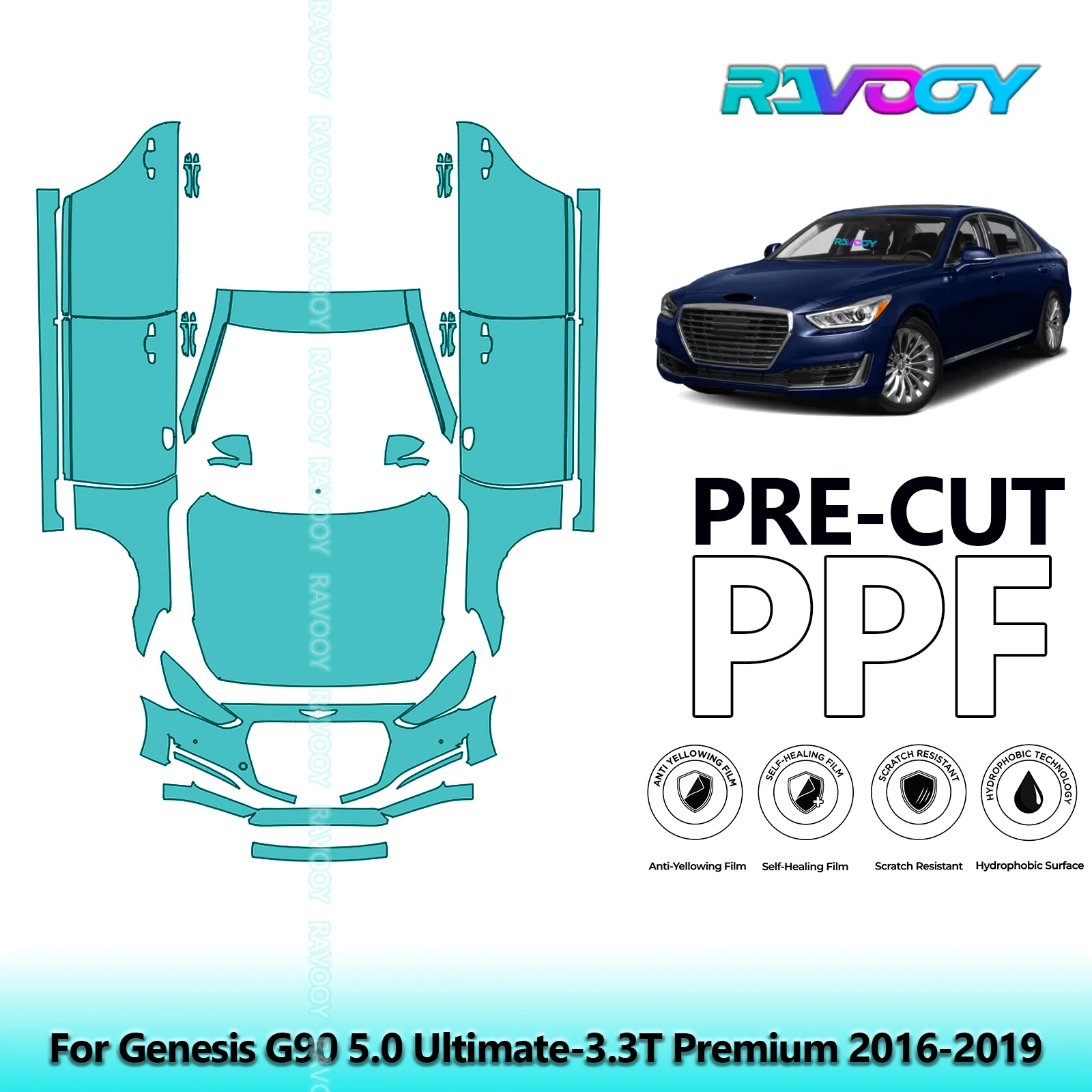 

8.5Mil Precut Paint Protection Film PPF Clear Bra Front Kit+Doors For Genesis G90 5.0 Ultimate-3.3T Premium 2016-2019