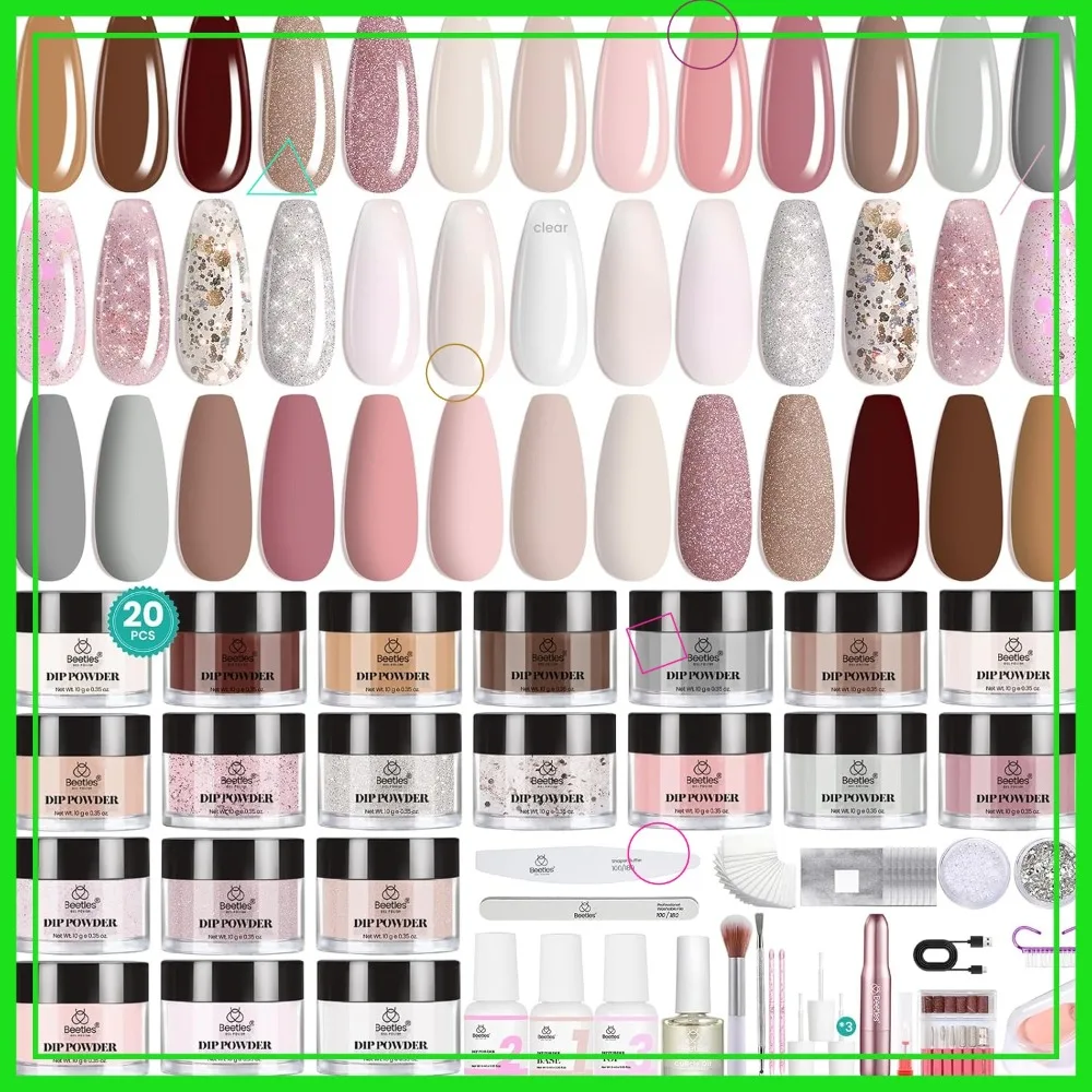 

20 Colors Dip Powder Nail Kit with Electric Drill and Liquids for Manicure Art in Brown, Nude, Pink, Purple, Gray